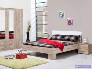 Брачен кревет БОН 160* без под Сиви  храст/ Опак Бела 