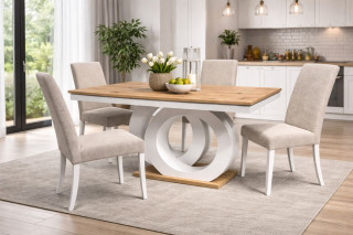 Трпезариска маса О  Бела мат/Артисан храст плоча Вин 