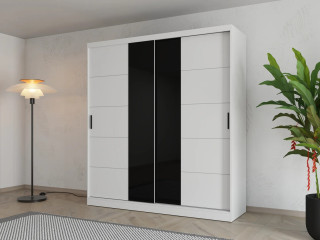 Гардеробер БАСО 200 Опак бела/ Црно Стакло 