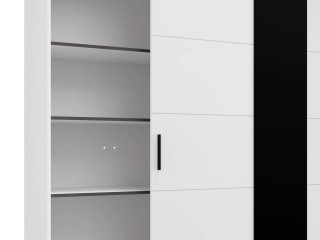 Гардеробер БАСО 200 Опак бела/ Црно Стакло 
