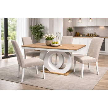 Трпезариска маса О  Бела мат/Артисан храст плоча Вин 