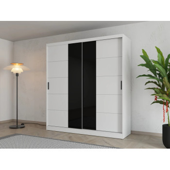Гардеробер БАСО 200 Опак бела/ Црно Стакло 