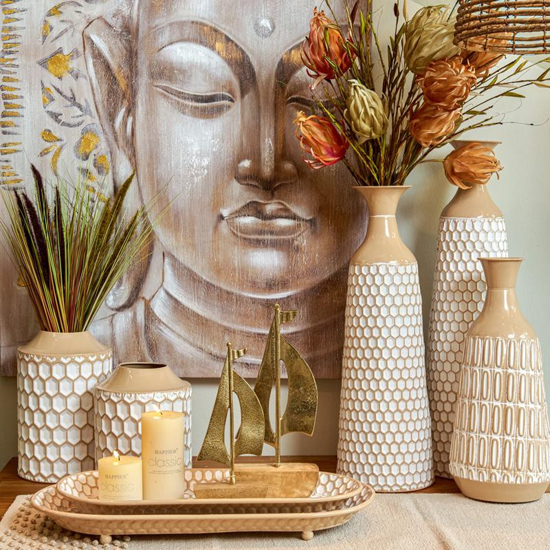 МЕТАЛНА ПОДНА ВАЗНА 24A0362 БЕЖ БЕЛА 20?20?59,5 cm 