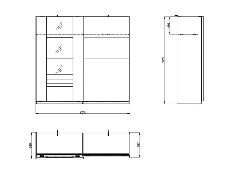 Гардеробер БИТИНИЈА 220 ОГ h205 Пг3-w220 Опак бела/Црна 
