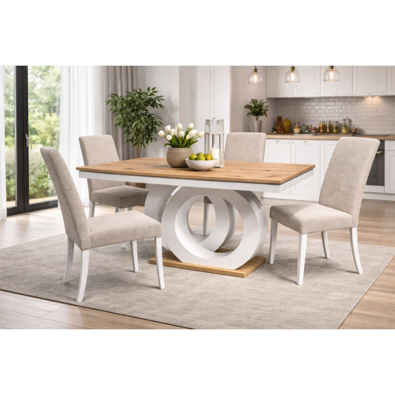 Трпезариска маса О  Бела мат/Артисан храст плоча Вин 