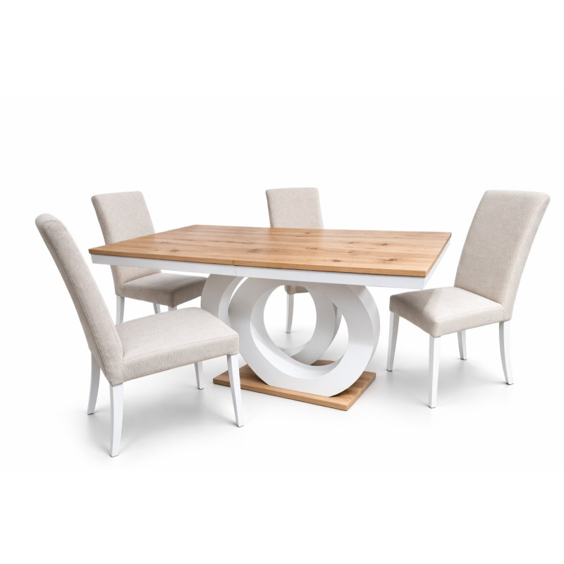 Трпезариска маса О  Бела мат/Артисан храст плоча Вин 