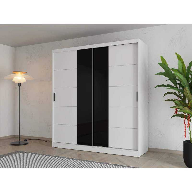 Гардеробер БАСО 200 Опак бела/ Црно Стакло 