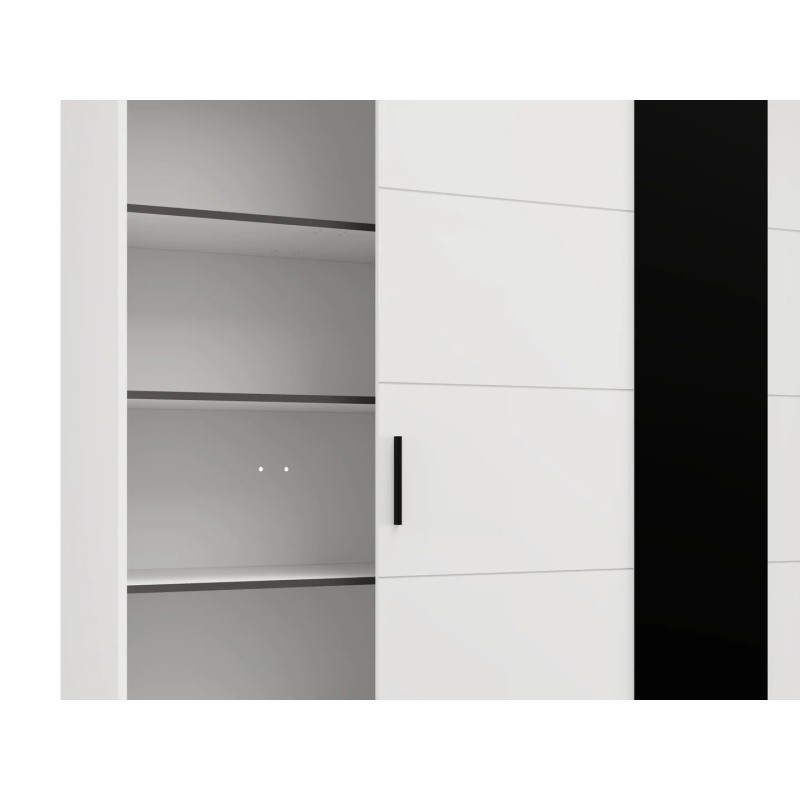 Гардеробер БАСО 200 Опак бела/ Црно Стакло 