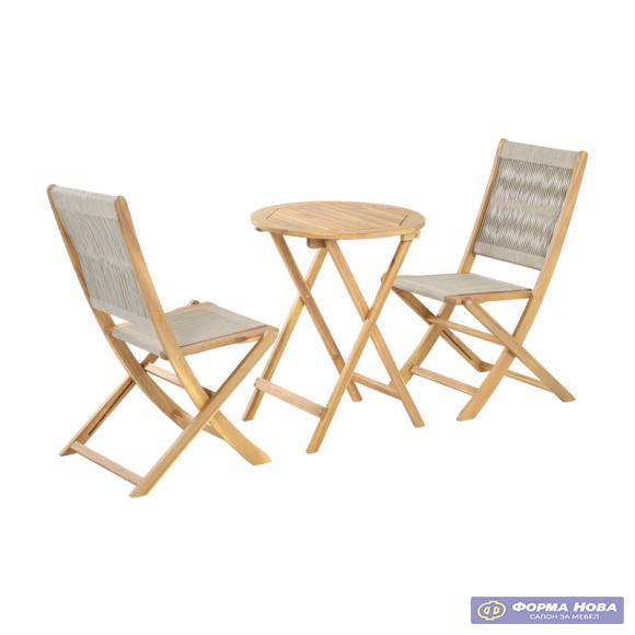 БИСТРО СЕТ MGS 370919 3PCS  БЕЗ ПОТПИРАЧ ЗА РАЦЕ СЕДИШТЕ 60x60x75 + СТОЛИЦИ 43x58x86cm 