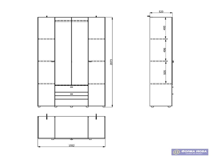 Ормар БИТИНИЈА 4К2Ф2О h207 ПК2- w367 Опак бела/Црна 5737 