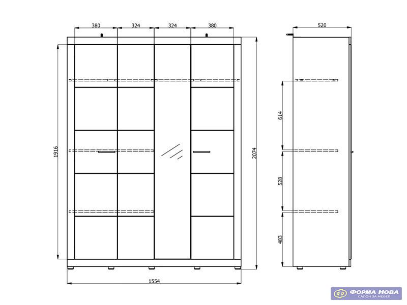 Ормар КАРТЕНА 4К1О h207 ПК2-w751 Артисан храст/Опак бела 