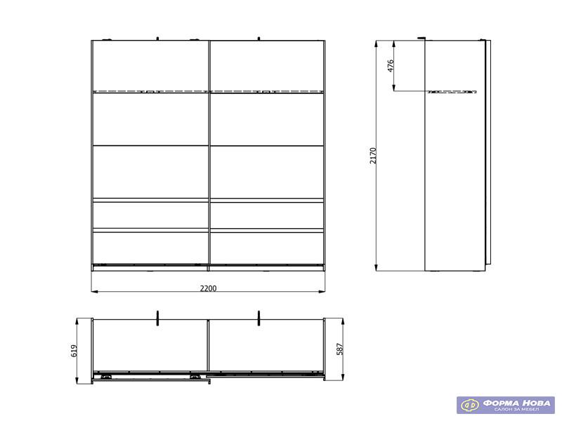 Гардеробер КОЛХИДА 270 ОГ h217 Пг3-w200 со полици 