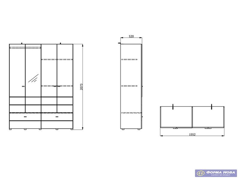 Ормар НЕВИС 4К2Ф1О h207 ПК2-w751 Артисан храст/Опак бела 