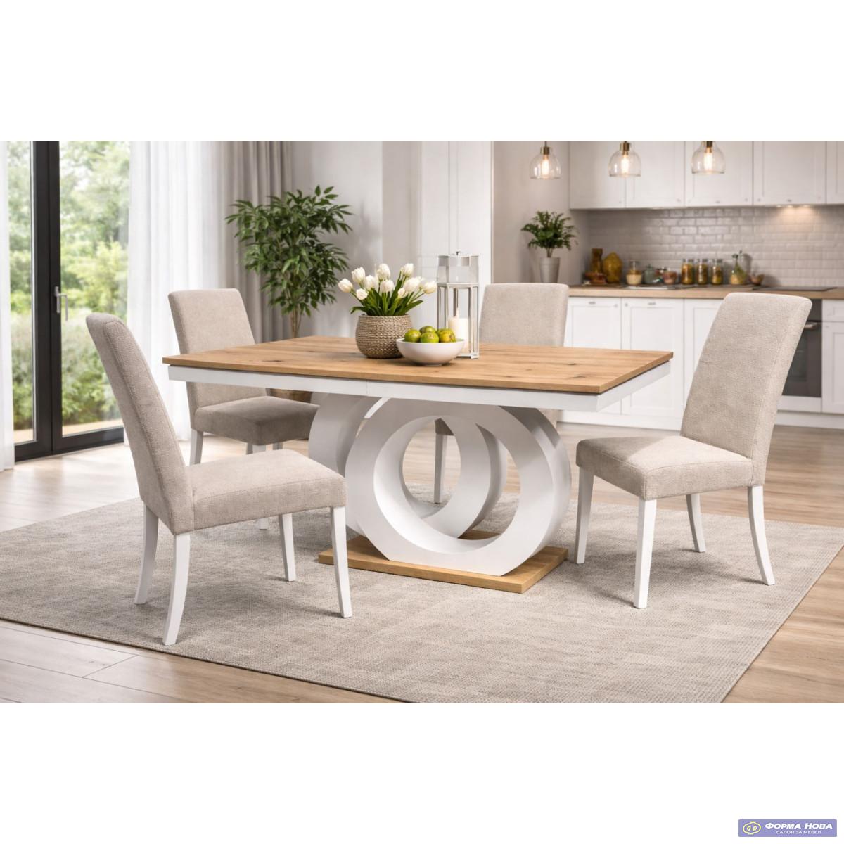 Трпезариска маса О  Бела мат/Артисан храст плоча Вин 