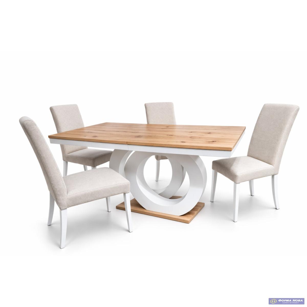 Трпезариска маса О  Бела мат/Артисан храст плоча Вин 