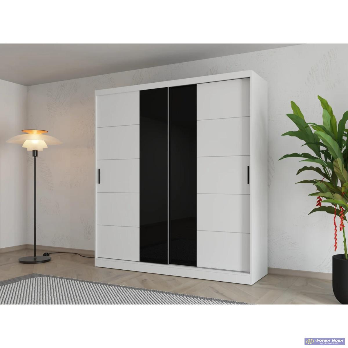 Гардеробер БАСО 200 Опак бела/ Црно Стакло 