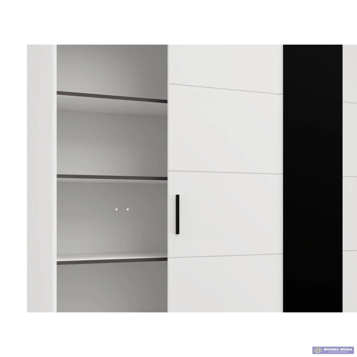 Гардеробер БАСО 200 Опак бела/ Црно Стакло 