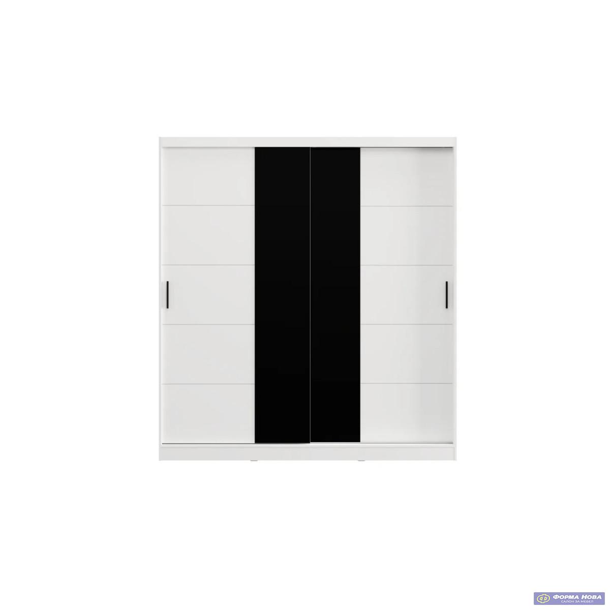 Гардеробер БАСО 200 Опак бела/ Црно Стакло 