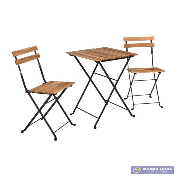 ГРАДИНАРСКИ СЕТ BSA72F001 МАСА 54x55x71cm СТОЛИЦИ 39x44x79cm ДРВЕН ДЕЗЕН ЦРНА КОНСТРУКЦИЈА 